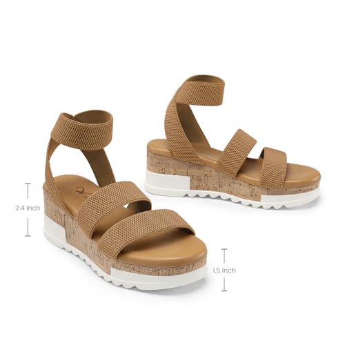 Image of Athlefit Women's Platform Wedge Sandals Summer Open Toe Elastic Ankle Strap Casual Flatform Sandals