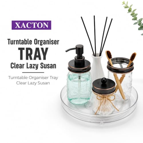Image of Xacton Clear Lazy Susan Turntable Organizer Tray | 360 Rotating Acrylic Transparent Round Storage Organizer I Kitchen, Bathroom & Makeup Storage Rack for Spices, Cosmetic, Jars & Bottles - 10 Inch