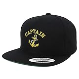 Flexfit Captain with Ships Anchor Embroidered Flat Bill Snapback Cap - Black