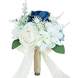 Udoula Wedding Bouquets for Bride Bridesmaid, Artificial Dusty Blue Bride Flower Bouquet for Wedding Church Decoration Ceremony, Anniversary, etc, Roses Flowers