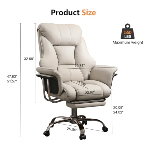 Image of Big and Tall Office Chair Wide Seat Ergonomic Leather Executive Desk Chair with Leg Rest, Heavy-Duty 550 lbs Adjustable Height Computer Gaming Chairs