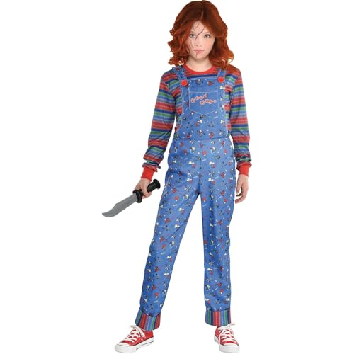 Party City Chucky Costume for Girls - Childs Play Scary Halloween Costume with Jumpsuit & Striped Shirt - Costumes for Halloween Birthday Parties & Themed Event