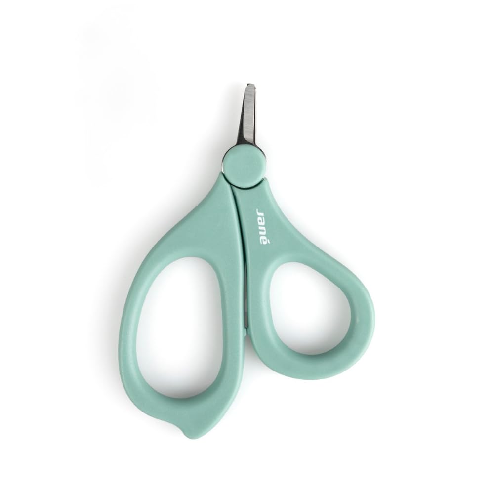 Jané Tijeras Cortauñas para Bebé y Recién Nacido, Punta Redondeada y Hoja Corta, Acero Inoxidable, Ergonómico, con Capuchón de Seguridad, Verde