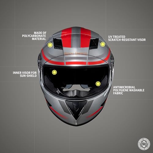 Royal Enfield Stunner Full Face Riding Helmet Gl.Silver/Red D.Visor L-600Mm with Excellent Ventilation and Better Impact Protection