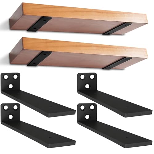 4 Piezas Soporte Estanteria Pared, 30cm Pesado Escuadras para Estanterias Flotante con Tornillos, Soporte Balda Flotante Pared Invisibles para Cocina | Dormitorio (Negro) 12in