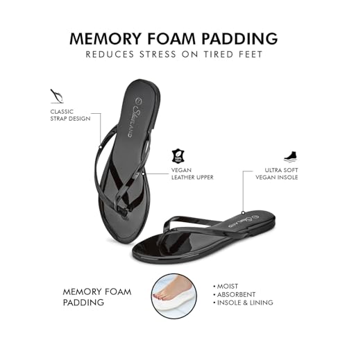 Image of Shoe Land Thong Flip Flops for Women, Memory Foam Flat Sandals, Lightweight Summer Slides, Non Slip Comfort Sandals for Beach, Travel and Everyday Wear