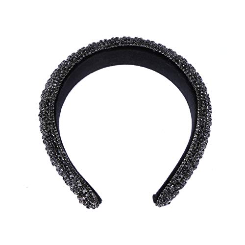 Rhinestone Crystal Padded Headband for Women,Bejeweled Velvet Elastic Wide Hairband,Fashion And Comfortable Hair Hoops Accessories for Girls (Diamond Headband Black)