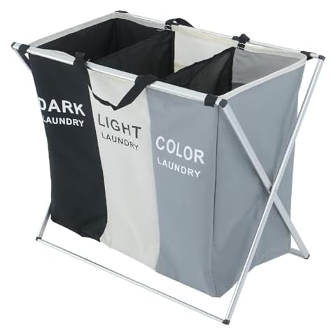 BALLSHOP Foldable Laundry Basket with Compartments Cover