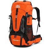 Bless Star Mochila de Trekking 60 Litros, para Camping, Trilha e Viagem, com Capa de Chuva, Masculina e Feminina, Laranja