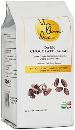 Via Bom Dia 100% Naturally Flavored Ground Coffee, Smooth Dark Chocolate, Medium Roast, No Artificial Flavors, 12 oz. Bag
