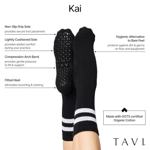 TAVI NOIR Kai Fashion Crew Grip Socks, Small, Ebony2