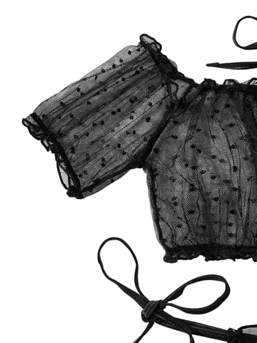 Image of Lilosy Sexy Stretch Ruffle Tie Sheer Mesh Lingerie Set Outfits
