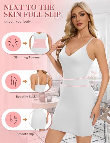 Image of SLIMBELLE Shapewear Slips For Under Dress Deep V Neck Adjustable Strap Tummy Control Full Slip Seamless Shaper For Women