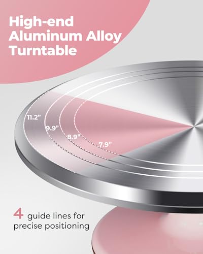 Image of Kootek Aluminium Cake Turntable Set, Baking Tools with Revolving 12 inch Cake Stand for Decorating, 12.7 inch Offset Spatula, 3 Stainless Steel Frosting Icing Smoother, Cake Serve Cake Decorating Kit Supplies