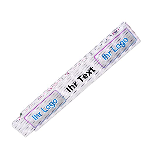 Zollstock mit Firmen-Logo oder Bild links und rechts sowie Wunschtext - Glieder-Maßstab personalisiert - Meterstab individuell einseitig bedruckt