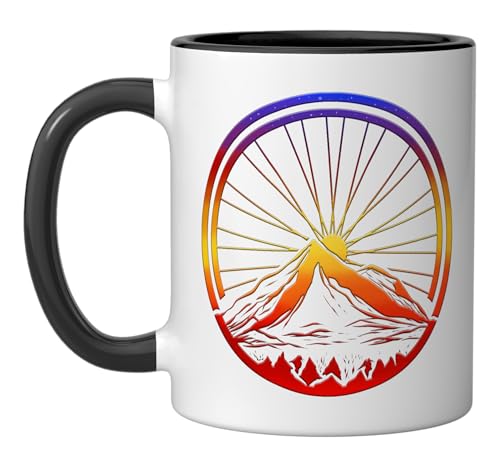 Bicycle Tour, cycling gift for cyclists, sunset Ceramic Mug, Black/White