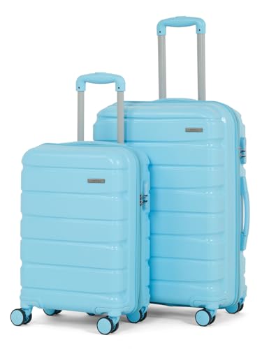 Image of Teakwood MA Trolley Bag, Hard with Zipper Closure, Adjustable Push Button & Cross Side Strap, Number Lock System 360 Degree (Sky Blue, Set of 2)