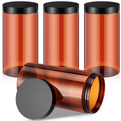 Image of Patelai 4 Pcs Plastic Jars Wide Mouth with Lids,32 Ounce,Amber | Travel Size for Creams Oils, Clear Round Storage Cosmetics Containers, Leak Proof Screw on Lids for Makeup Beauty DIY