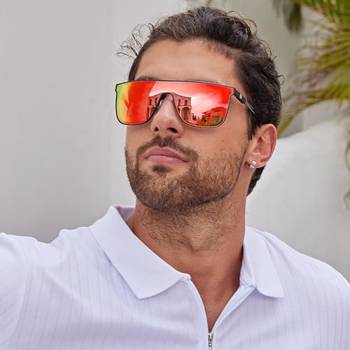 Image of DUCO Trendy Square Sunglasses for Men Women Flat Top Shield Shades Oversized Carbon Fiber Polarized Sun Glasses DC8209