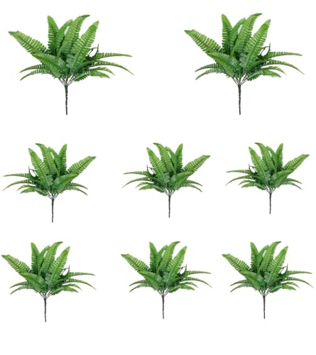 Image of PAPERI Artificial Plant Home Decor - Green Imitation Fern Plastic Artificial Grass Leaves Plant for Home Arrangement Decor Pack of 8