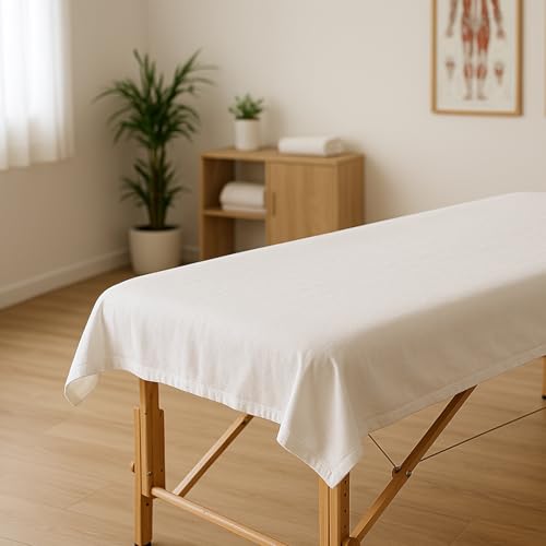 Massagelaken 100x200 cm Weiß – 100% Baumwolle Linon...