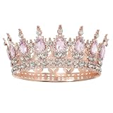 BLNC Diadem für Damen, Queen Krone mit Strass-Kristall-Kopfschmuck für Hochzeit, Abschlussball und Geburtstag, Roségold und Hellrosa