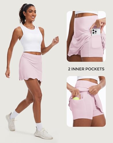 Image of M MOTEEPI 14 inch Scalloped Hem Skorts for Women with Pockets High Waisted Tennis Golf Athletic Skirt with Shorts 2026