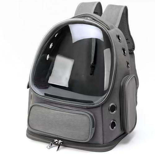 【BZJKING】猫用・犬用 透明宇宙船型ペットキャリーバッグ 携帯用ペットリュック 双肩バックパック 通気性・快適なペット用外出バッグ 小型犬・猫用 旅行・お出かけに最適 ペットの安全と快適をサポート (グレー)