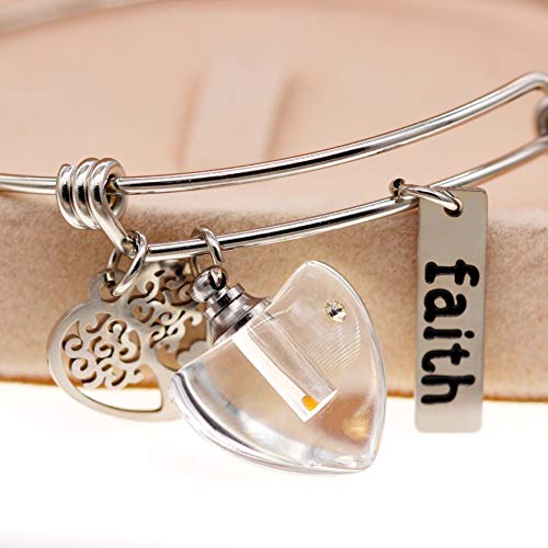Image of Uloveido Mustard Seed Faith Tree Bangle Bracelet, Stainless Steel, with Glass Charm Bottle Case Y757