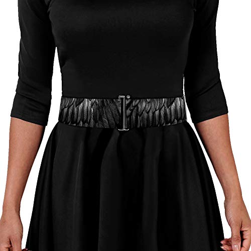 Buckle-Down Disney Belt, Cinch Belt Maleficents Wing Feathers Bounding Black Grays, 3.0 Inch Wide, Adjustable3
