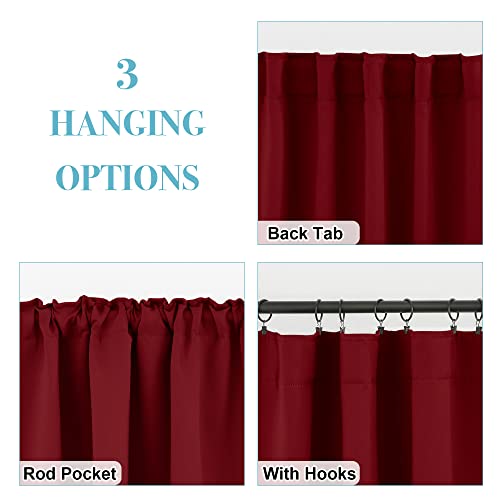 Image of RYB HOME Small Window Curtains - Blackout Insualting Privacy Curtains for Kids Bedroom Kitchen Bathroom Basement Cafe Cabinet Tiers Drapes, 34 Width x 24 Length, 2 Panels, Burgundy Red