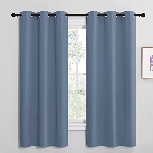 Image of NICETOWN Short Curtains for Kitchen, Thermal Insulated Solid Grommet Blackout Window Treatment Curtain Panels for Loft, Cafe (Stone Blue, 1 Pair, 42 inches Wide by 68 inches Long)