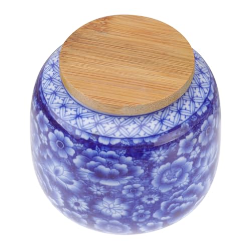 HEANUJJ Lata para Almacenar Té de Cerámica Tapa de Madera, Capacidad 230ml, Buen Sellado para Mantener Fresco el Té, Estilo Chino Sencillo y Elegante