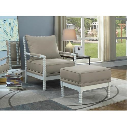 Sillón beige con estructura de madera y tapizado en poliéster miniatura 2
