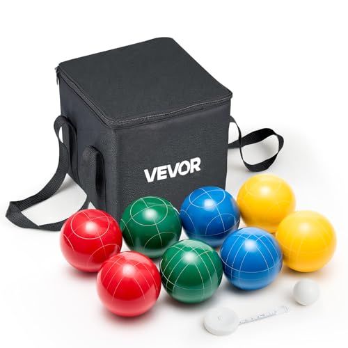 VEVOR Set di Bocce, 100 mm, con 8 Bocce in Resina, Pallino, Borsa per Il Trasporto e Corda di Misurazione, 4 Colori Rosso Verde Blu Giallo, Set da Gioco per Bocce per Spiaggia, Prato