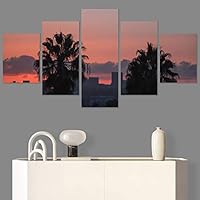 SIGNWIN 5 Panel Canvas Wall Art Multicolor Nature Neon Photography Trees Tropical for Home Decorations Ready to Hang - 60