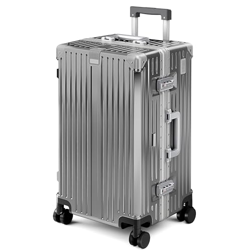 ALPHA CAMP 24" Aluminum Frame Spinner Luggage with USB, Grey