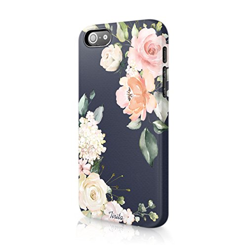 Tirita Compatible with iPhone 5 / 5s / SE 2016 Hard Case Cover Floral Gold Pink Flowers Roses Watercolour Summer Spring Design Bling PRINTED GLITTER, NOT REAL GLITTER Pattern Snap-On Protective