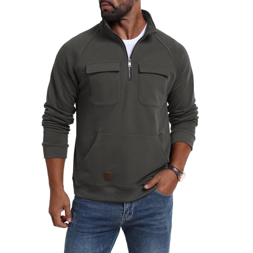 Mens Pullover Quarter Zip Basic Soft Fleece Lined Sweatshirts Mock Neck Half Zipper Big And Tall Fall Winter Clothes