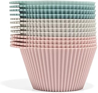 The Silicone Kitchen Reusable Silicone Baking Cups Silicone Muffin Liners for Cupcakes - BPA Free (12 Pack, Jumbo, Pink Gray Blue)