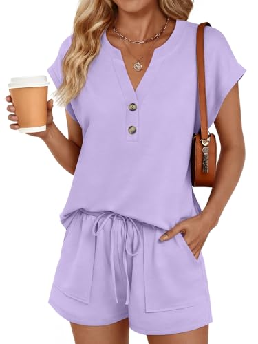 LILLUSORY Womens Henley 2 Piece Short Sets Summer 2026 Lounge