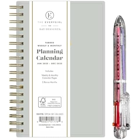 Year round January 2025 December 2025 Pocket Planner Weekly/Monthly Planner 6.3"x4.33" Wirebound Solid Soft Sage and 6 in 1 Multicolor Ballpoint Colorful Ink Penfrom TheBeliver LLC Cover