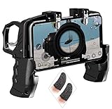 【コントローラー構造】４本指操作をプレイ、グリップ付き射撃コントローラー　ボタンはレバー式で押す(下げる)ことで反応　指が触れただけでは反応しないので誤射ゼロ　スマホの着脱は一瞬で可能　挟み部分にはシリコン製のパットで安心設計　商品本体の左右は充電ケーブルを通せる設計 【付属品】 指サック２個付属、ボタン(感知部分)スペアを２個付属 【対応端末】スマホの最大幅85mmまで　スマホの高さ範囲(105mm～165mm)　 最新のiPhone16シリーズも利用可能。androidも全て利用可能。 【非...