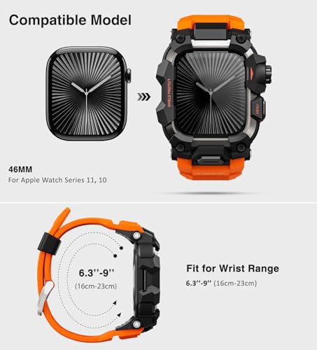 Image of ULTIMAL Rugged Case with Band for Apple Watch 46mm,Compatible with Apple Watch Series 11 /10, Military Grade Shockproof Bumper Cover for iWatch Tactical Band Men (Orange, 46mm)