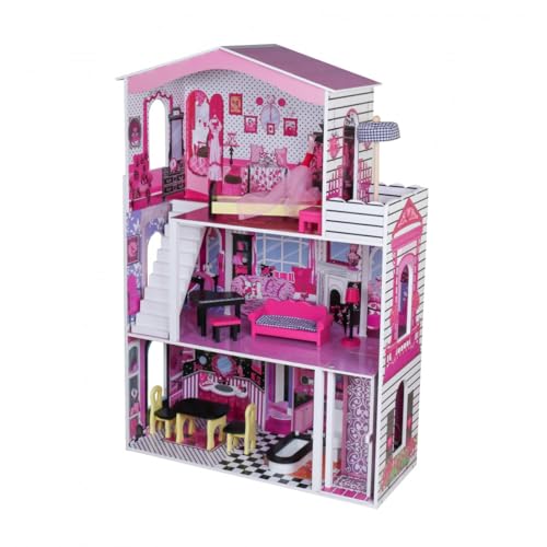 ATAA Casa de Muñecas Rosa de Madera Florida con 3 Niveles Ascensor y Accesorios para Muñecas de 30 cm Juguete Infantil para Niñas Toys