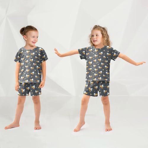 Vdsrup Cute Bees Summer Pajamas Set Short Cotton Hearts Sleepwear 2 Piece Unisex 5Y4