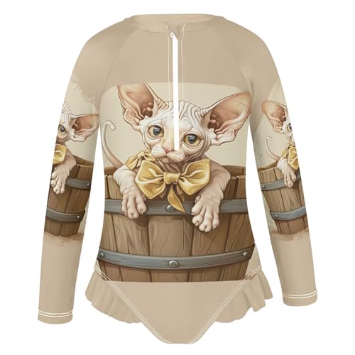 Cute Sphynx Cat in Bucket Girls Long Sleeve Swimsuit UPF 50+ Rashguard Swimwear One Piece Bathing Suit 212206664