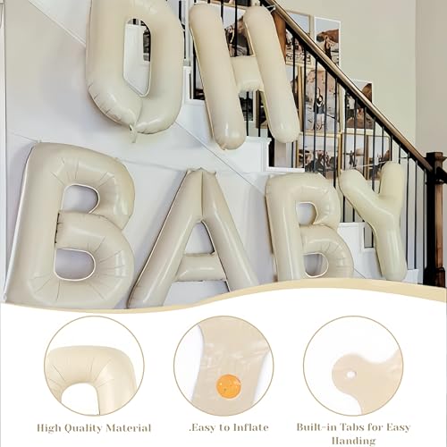 Image of 40inch OH BABY Balloon - Jumbo Cream Oh Baby Shower Sign for Backdrop Boho Baby Shower Gender Reveal Neutral Decorations Balloons Party Supplies