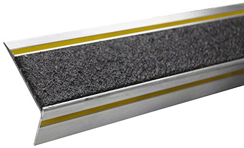Safe Way Traction 2.625" Depth X 36" Long Bold Step Aluminum Anti Slip Non Skid Abrasive Safety Stair Nosing Treads Step Cover Black with Reflective Stripes 425NG10036019R