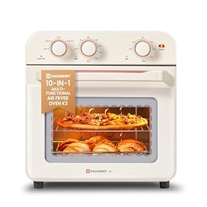 HAUSWIRT Air Fryer Toaster Oven Combo K3, Retro Convection Oven Countertop,19QT Double-layer 2 * 4-slices or 10″ Pizza, Bake Toast Broil Air Fry, 1250W Rapid Heating, 150°F – 450°F, Non-Stick, White